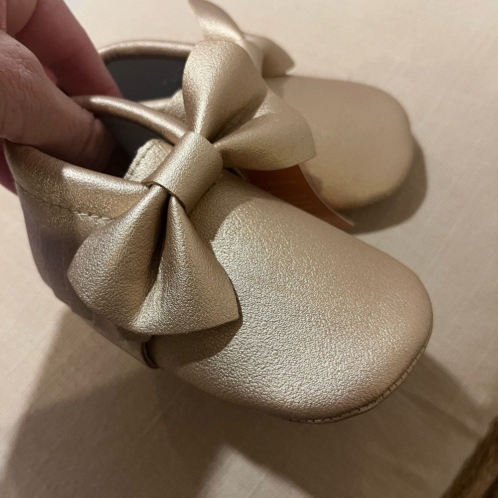 Gold Baby Moccasins with Bow